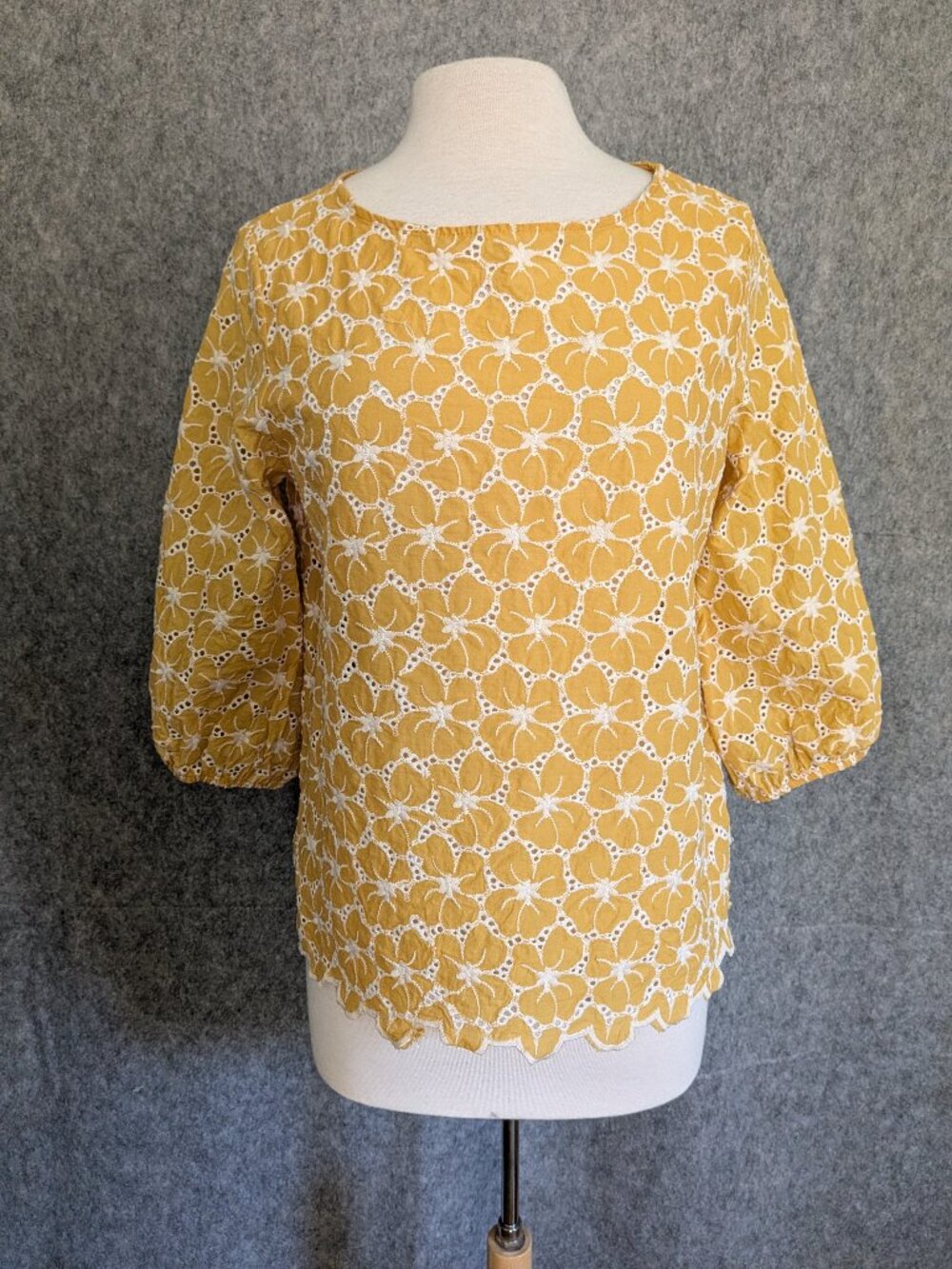 Kindred Embroidered Cutwork Peasant Blouse Petite Lg Sunflower Yellow Gold